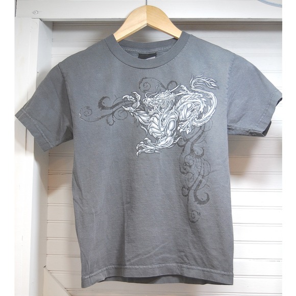 Vintage Top Heavy t-shirt Youth Small Kids gray shirt 2000s Y2K Dragon Skater - Picture 1 of 7